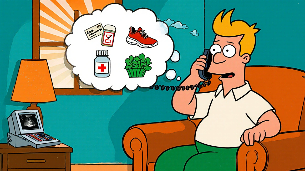 Individual dials emergency services while thought bubble lists prevention steps.