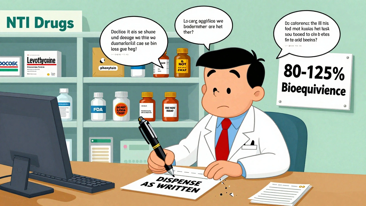 Doctor writes &#039;dispense as written&#039; while FDA official shrugs and pharmacy shelves display state-specific NTI drug rules.