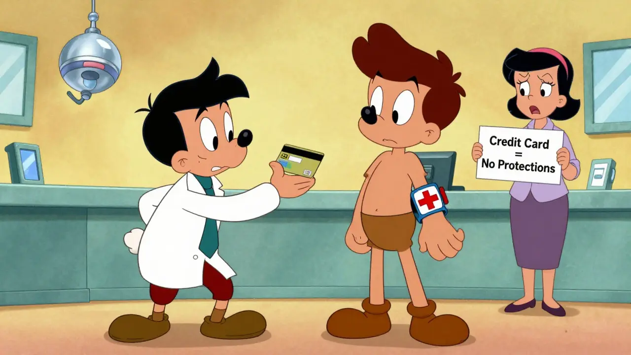 Emergency room scene where a patient refuses to hand over a credit card before treatment.