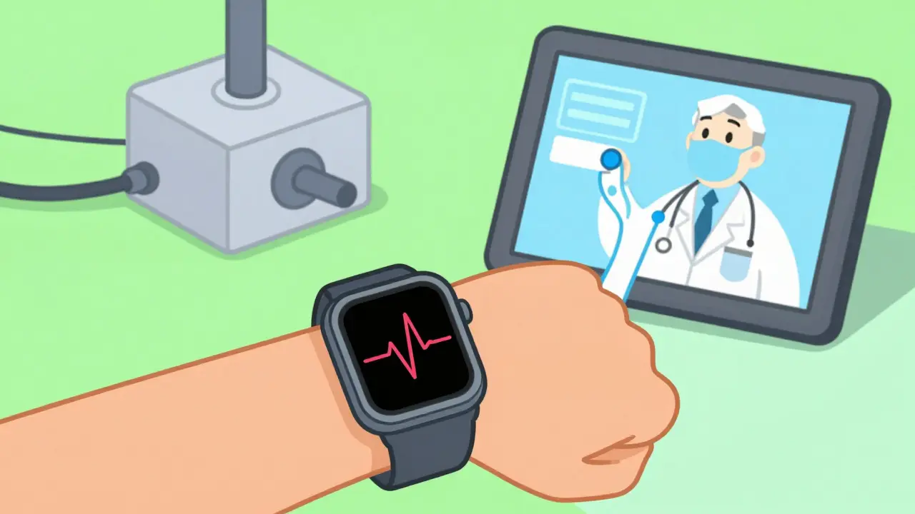 Smartwatch tracking heart rhythm data for patient